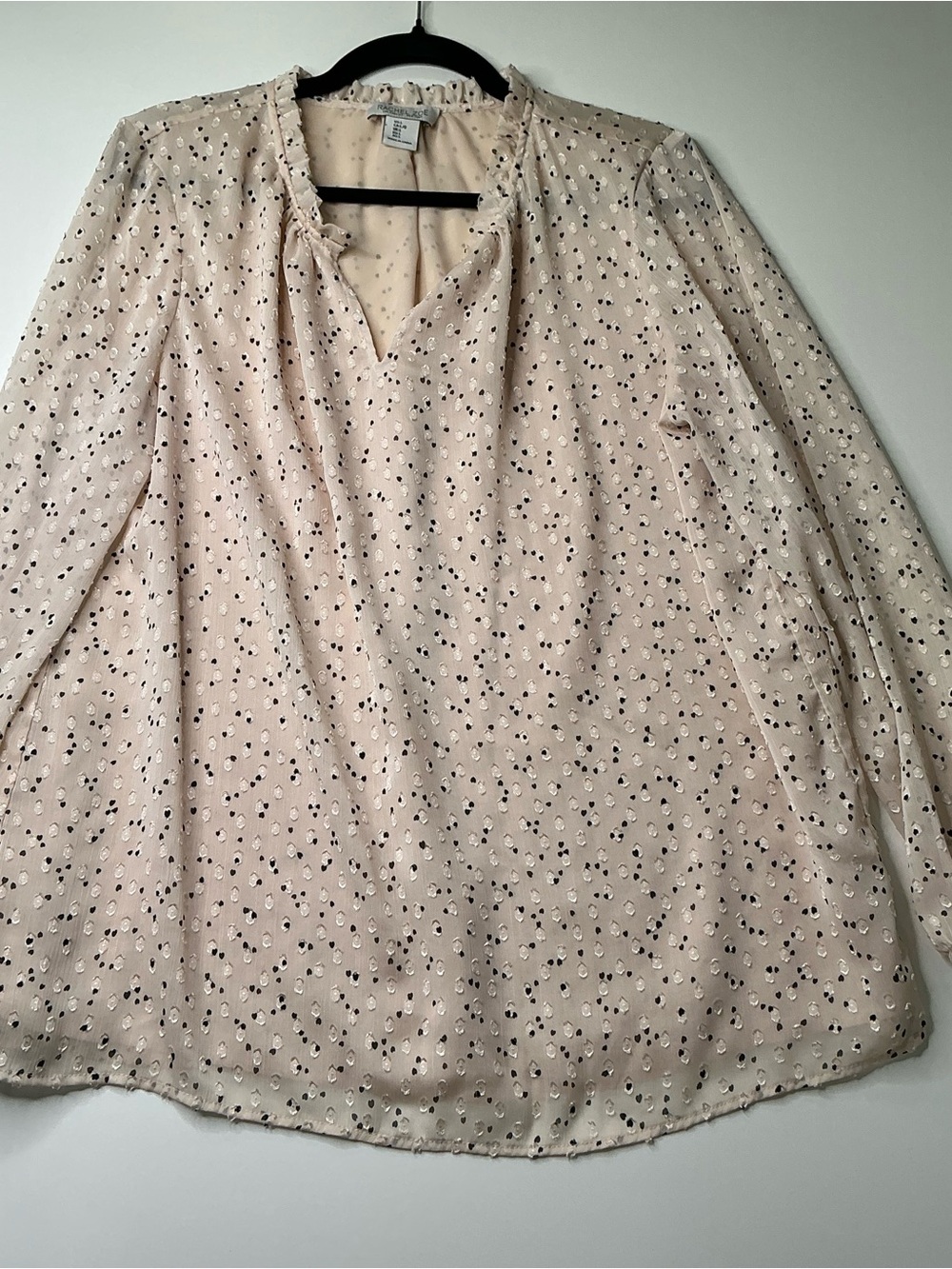Rachel Zoe Blouse L Cream Gold Metallic Dot Heart Balloon Sleeve Coquette Boho